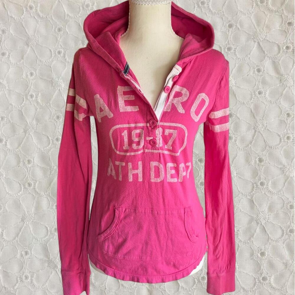 Vintage Y2K Aeropostale Pink Long Sleeve Hoodie Henley Shirt